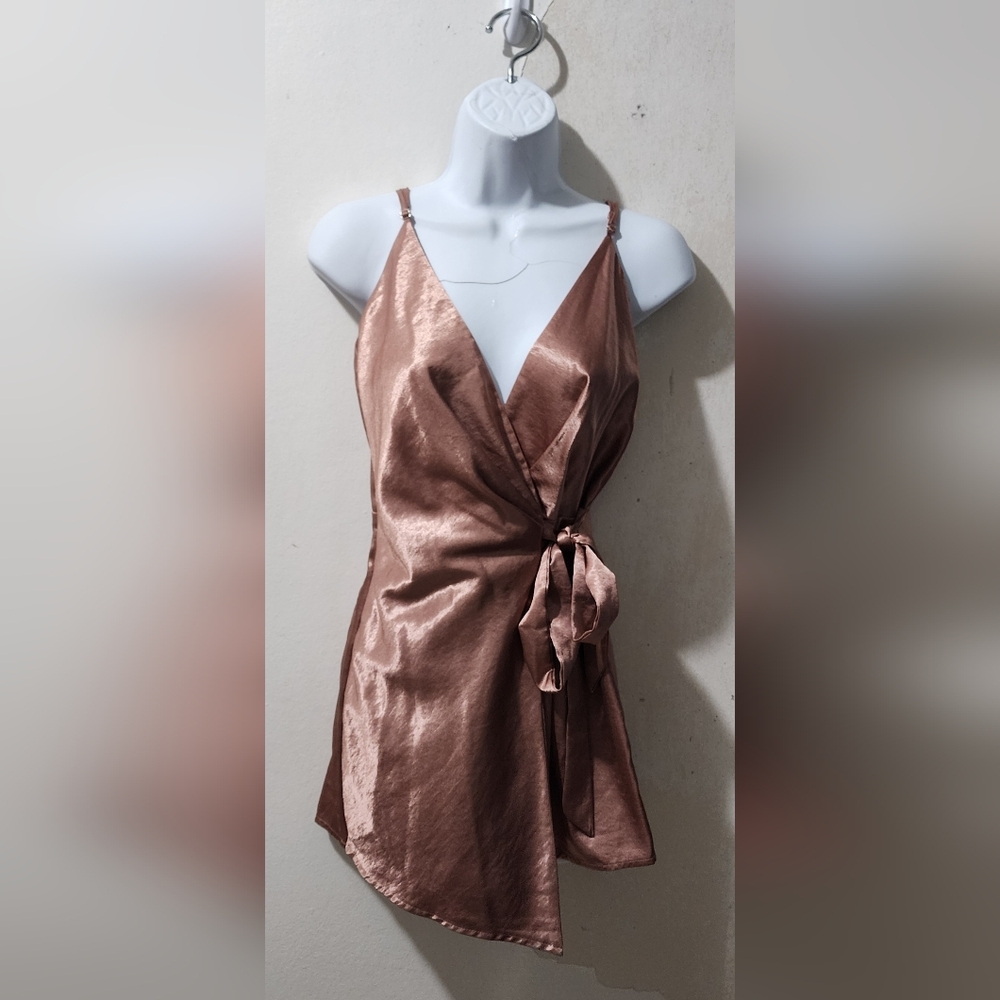 Satin Wrap Dress in Shimmering Bronze